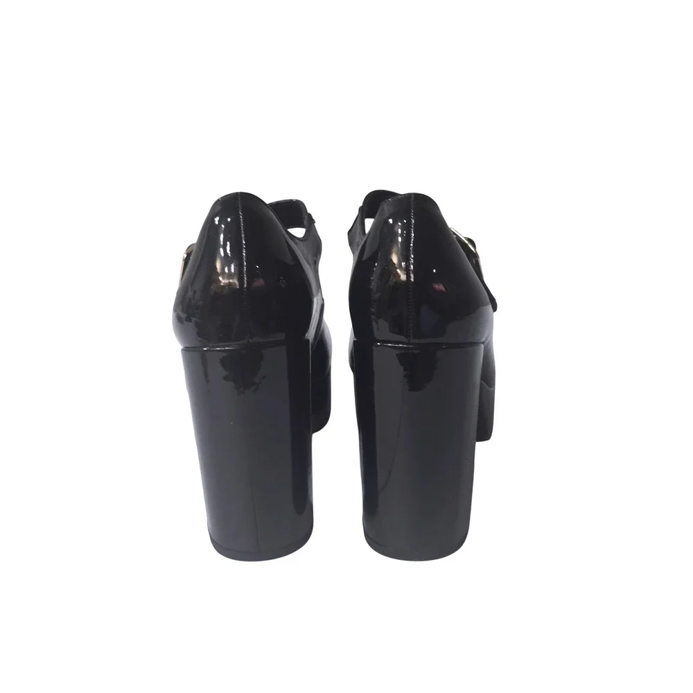 Coutgo Womens Black Patent Mary Jane Platform T-Strap Chunky Block Heel Sz 7.5